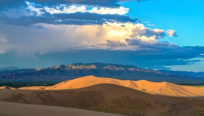 Naklejka premium Desert Dunes Sunset Mountain Landscape