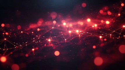 Abstract digital network of interconnected glowing red nodes and lines creating a dynamic futuristic web on a dark background