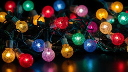 A festive array of colorful christmas lights illuminating a dark background with a vibrant glow creating a warm mood