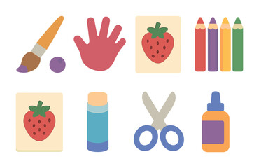 Berry Craft Icons. Flat vector mini-illustrations berry painting craft in colors children's illustrations: