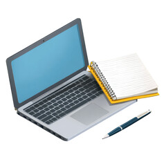 Laptop, notebook, and pen illustration