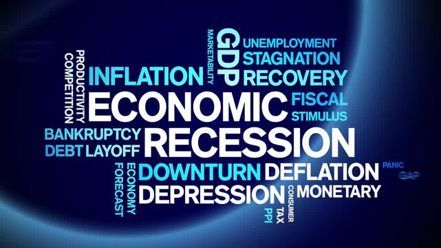 Economic Recession animated word cloud-text design animation tag kinetic typography seamless loop.