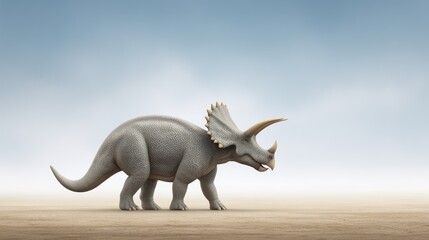 Fototapeta premium Realistic Triceratops Dinosaur Model in a Desert Landscape Setting