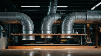 Industrial dust extraction system in a modern factory setting