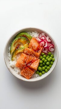 Healthy and Colorful Salmon Poke Bowl Food Photography. 