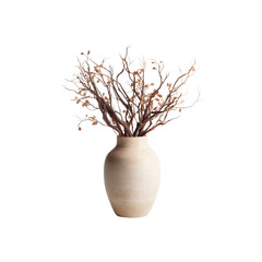 Beige Ceramic Vase with Dried Branch Arrangement - Minimalist Home Decor