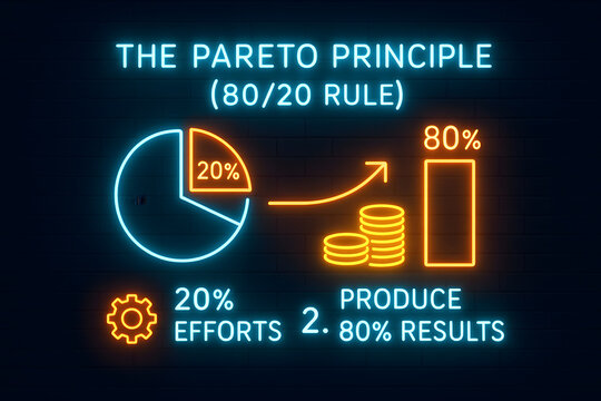 Neon Pareto Principle Infographic with 80-20 Rule for Business Efficiency and Analysis