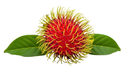 Fresh rambutan fruit with leaves
