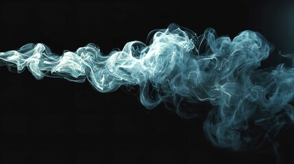 Fototapeta premium Abstract Smoke Stream, Teal Vapor, Black Background, Design Element stock image