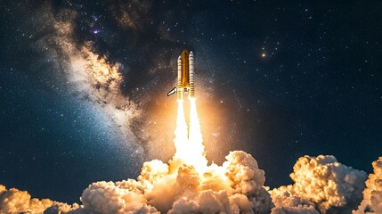 Space Shuttle Launch Dramatic Night Sky Milky Way
