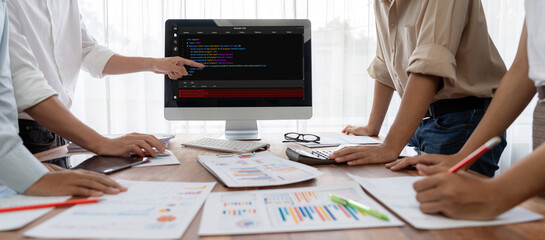 Software development programming on computer screen for brisk application and program coding