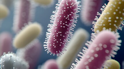 Microscopic Bacteria Cell Cluster Detailed 3D Render