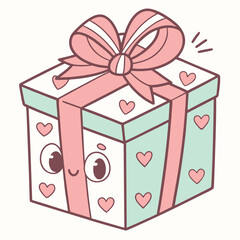 A cute gift box with hearts and a bow