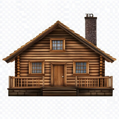 Rustic Wooden Log Cabin with Chimney and Porch – Traditional Countryside House