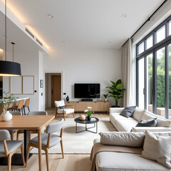 Fototapeta premium Modern luxury apartment interior in minimal scandinavian style