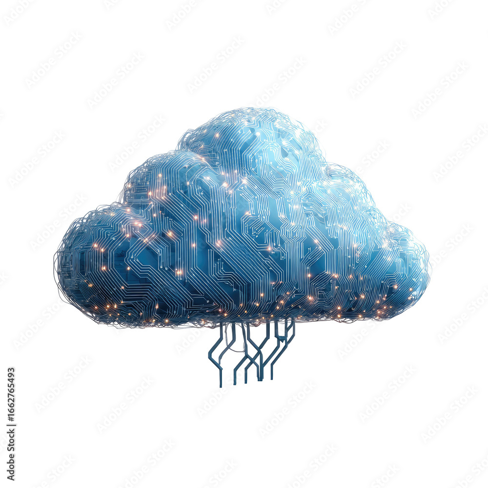 Poster abstract cloud-shaped graphic with embedded circuit board design