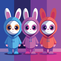 Obraz premium three-adorable--stylized-dolls-wearing-bunny-eared.eps