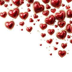 Red hearts cascade against black background