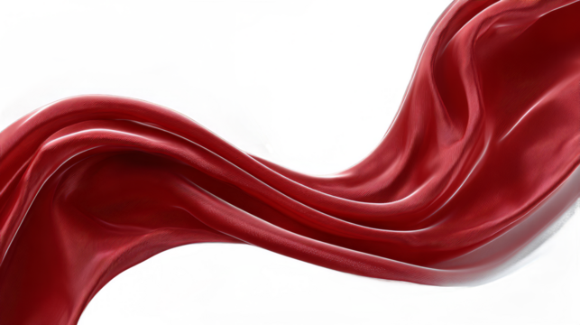 A close-up view of red silk fabric with smooth curves and a shiny texture, showcasing its elegant and flowing appearance.