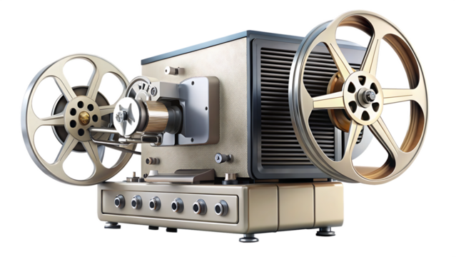 Retro Film Projector with Gold Accents and Multiple Inputs movie cinema isolated on a transparent background