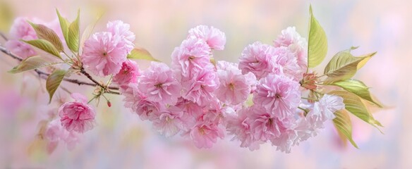 Obraz premium The enchanting pink blossoms of spring on a delicate branch.