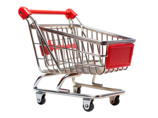 Small Red and Chrome Shopping Cart Isolated on miniature mini isolated on a transparent background
