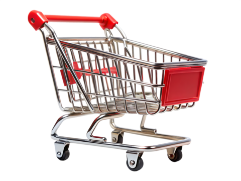 Small Red and Chrome Shopping Cart Isolated on miniature mini isolated on a transparent background