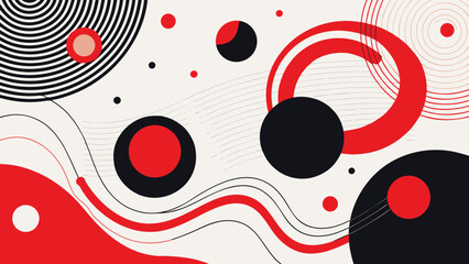 Obraz premium Abstract design with circles and wavy lines in red black