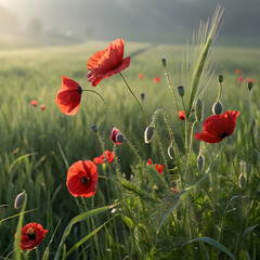 Obraz premium red poppies flowers realistic composition