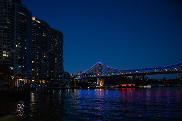 Story Bridge in Brisbane at night, Cantilever bridge in Kangaroo Point, Queensland, Australia
