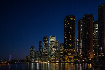 Naklejka premium Surrounding of story Bridge in Brisbane at night, Cantilever bridge in Kangaroo Point, Queensland, Australia