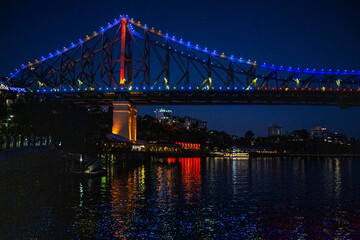 Story Bridge in Brisbane at night, Cantilever bridge in Kangaroo Point, Queensland, Australia