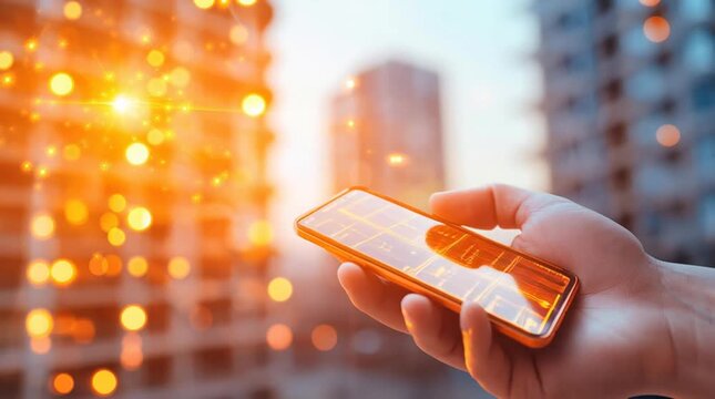 Detailed close up of a person s hand holding a generic modern cellular device interacting with the touchscreen to browse the internet use applications or connect with others online
