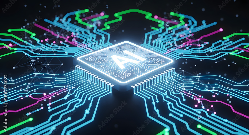 Fototapete a captivating representation of artificial intelligence, showcasing intricate network connectivity a