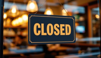 Closed Sign Glass Door with Cozy Interior Lighting