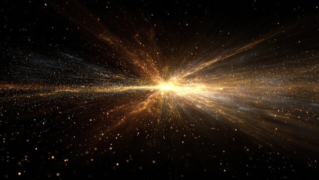 Cosmic explosion radiating light and particles across a dark expanse