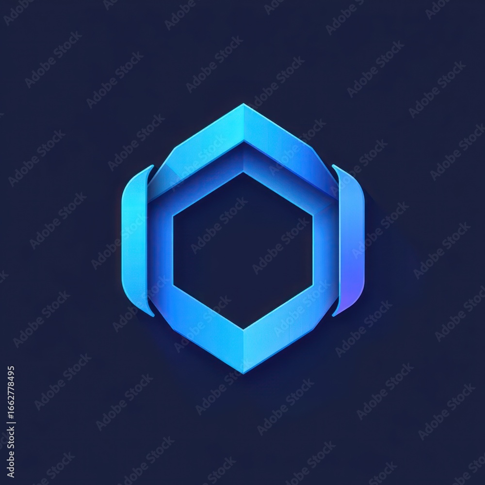 Poster abstract blue hexagonal shape with angular design and smooth gradient on dark background conveying m