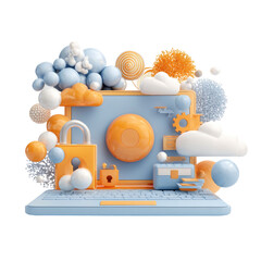 Obraz premium 3D rendered laptop with security elements