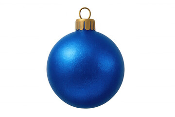 Shiny blue glass bauble dangling, reflecting light against clean white space, ideal for seasonal graphic projects