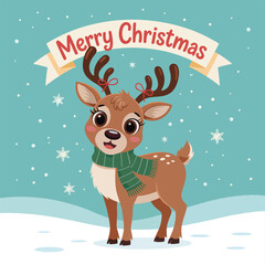 Naklejka premium Flat Christmas reindeer vector illustration background