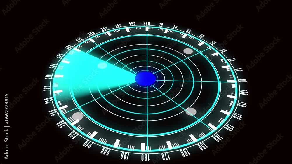 Poster teal blue glowing radar screen animation futuristic scan detection system monitoring surveillance. f
