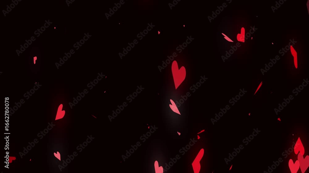 Poster animated falling red hearts valentines day romantic abstract loop motion graphics 4k uhd. romantic r