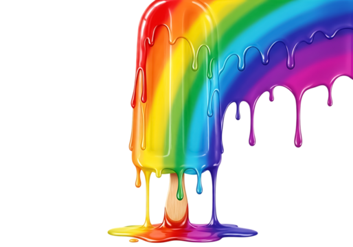 Rainbow melting ice pop isolated on transparent background