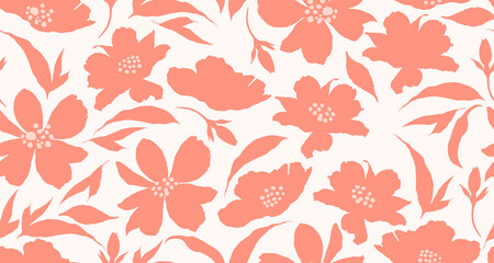 Flowers Seamless Pattern. Minimalist Floral Monochrome Background. Simple Flower Pattern. Nature Ornament. Botanical Design for Textile, Fabric and Wrapping Paper. Vector Illustration