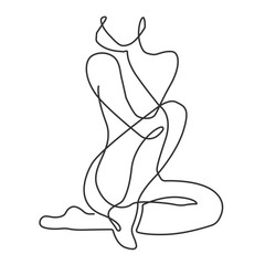 Abstract Female Figure One Line Drawing. Woman Body Modern Trendy Continuous Line Art Abstract Drawing. Minimalist Style Hand Drawn Vector Illustration for Home Décor, Prints, Posters, Tote Bag