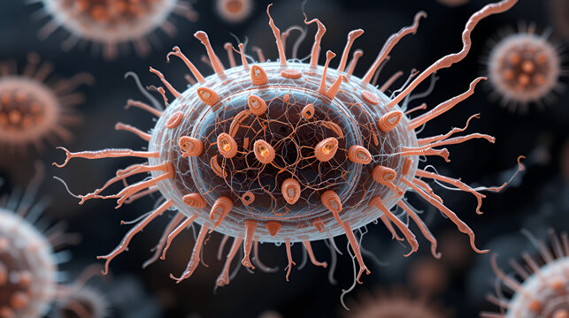 Parasitic protozoans Toxoplasma gondii which cause toxoplasmosis in tachyzoite stage, 3D illustration
