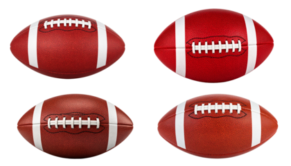 Set of American football ball isolated on transparent background.
