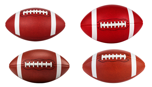 Set of American football ball isolated on transparent background.