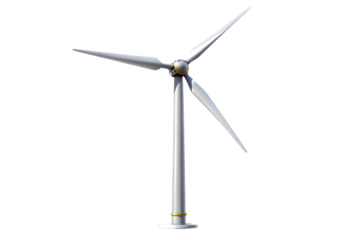 White wind turbine with three blades on background renewable energy clean energy isolated on a transparent background