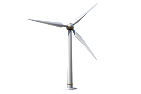 White wind turbine with three blades on background renewable energy clean energy isolated on a transparent background